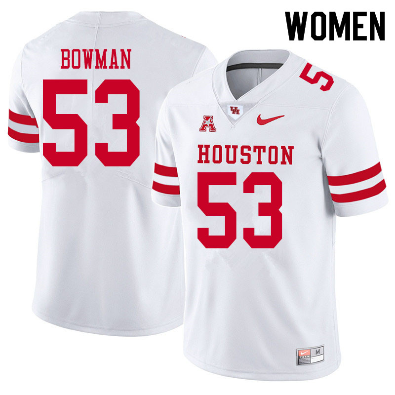 Women #53 Derek Bowman Houston Cougars College Football Jerseys Sale-White